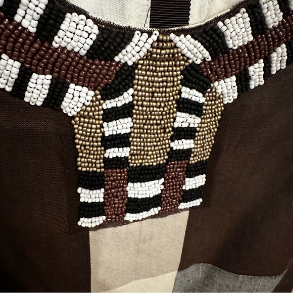 Anthropologie Maeve Women’s Brown Beaded Pleat Plaid Fit Flare Knee Length Dress - Picture 10 of 14